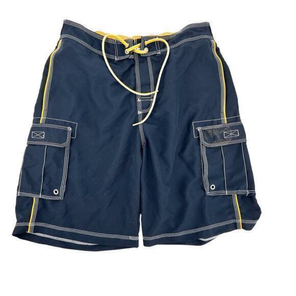 Timberland navy blue & yellow men's swim trunk shorts pockets summer size large